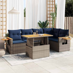 vidaXL 6-delige Loungeset met kussens poly rattan acacia grijs