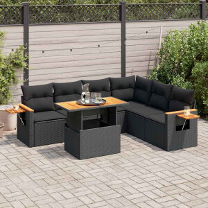 vidaXL 7-delige Loungeset met kussens poly rattan acacia zwart