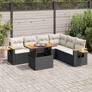 vidaXL 7-delige Loungeset met kussens poly rattan acacia zwart