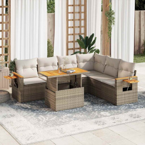 vidaXL 7-delige Loungeset met kussens poly rattan acacia beige