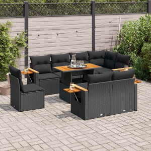 vidaXL 9-delige Loungeset met kussens poly rattan acacia zwart