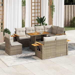 vidaXL 9-delige Loungeset met kussens poly rattan acacia beige