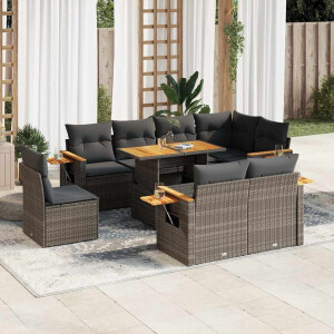 vidaXL 9-delige Loungeset met kussens poly rattan acacia grijs