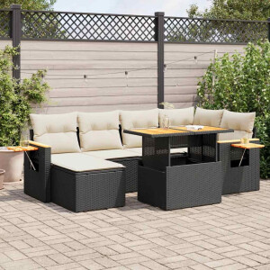 vidaXL 7-delige Loungeset met kussens poly rattan acacia zwart