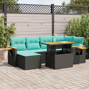 vidaXL 7-delige Loungeset met kussens poly rattan acacia bruin