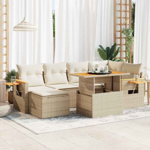 vidaXL 7-delige Loungeset met kussens poly rattan acacia beige