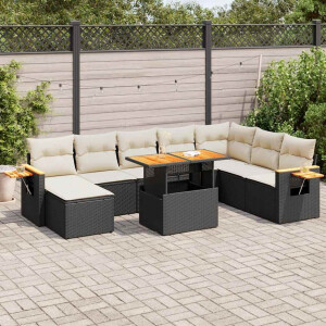vidaXL 9-delige Loungeset met kussens poly rattan acacia zwart