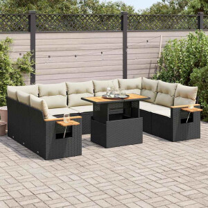 vidaXL 10-delige Loungeset met kussens poly rattan acacia zwart