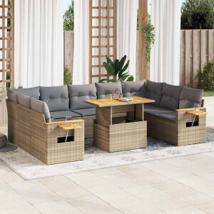 vidaXL 10-delige Loungeset met kussens poly rattan acacia beige