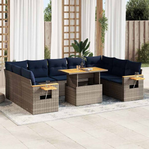 vidaXL 10-delige Loungeset met kussens poly rattan acacia grijs