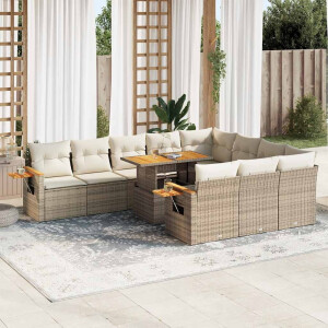 vidaXL 11-delige Tuinset met kussens poly rattan acacia beige