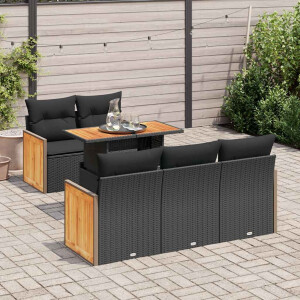 vidaXL 6-delige Loungeset met kussens poly rattan acacia zwart