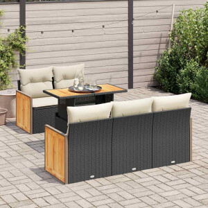 vidaXL 6-delige Loungeset met kussens poly rattan acacia zwart