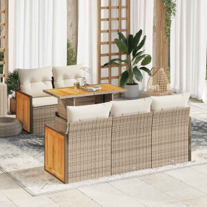 vidaXL 6-delige Loungeset met kussens poly rattan acacia beige