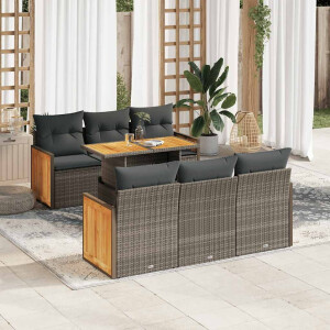 vidaXL 7-delige Loungeset met kussens poly rattan acacia grijs