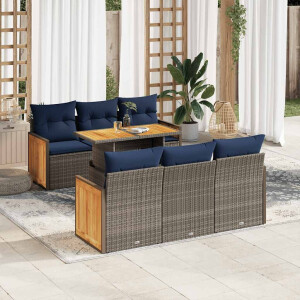 vidaXL 7-delige Loungeset met kussens poly rattan acacia grijs