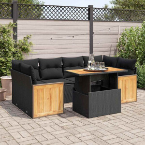 vidaXL 7-delige Loungeset met kussens poly rattan acacia zwart