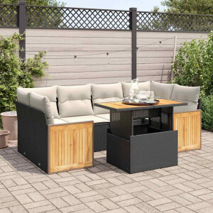 vidaXL 7-delige Loungeset met kussens poly rattan acacia zwart