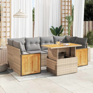 vidaXL 7-delige Loungeset met kussens poly rattan acacia beige
