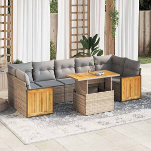 vidaXL 8-delige Loungeset met kussens poly rattan acacia beige