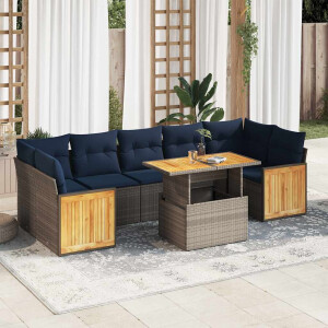 vidaXL 8-delige Loungeset met kussens poly rattan acacia grijs