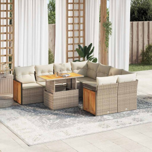 vidaXL 9-delige Loungeset met kussens poly rattan acacia beige