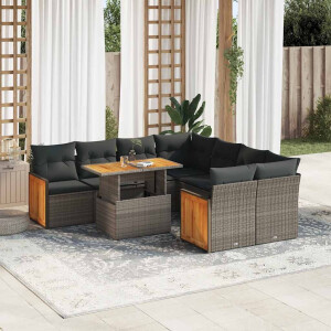 vidaXL 9-delige Loungeset met kussens poly rattan acacia grijs