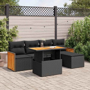 vidaXL 6-delige Loungeset met kussens poly rattan acacia zwart