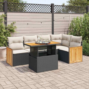 vidaXL 6-delige Loungeset met kussens poly rattan acacia zwart