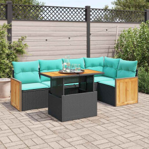 vidaXL 6-delige Loungeset met kussens poly rattan acacia zwart