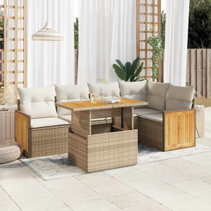 vidaXL 6-delige Loungeset met kussens poly rattan acacia beige