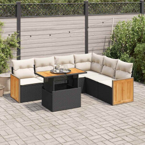 vidaXL 7-delige Loungeset met kussens poly rattan acacia zwart