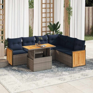 vidaXL 7-delige Loungeset met kussens poly rattan acacia grijs