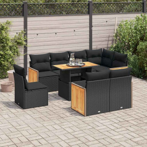 vidaXL 9-delige Loungeset met kussens poly rattan acacia zwart
