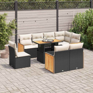 vidaXL 9-delige Loungeset met kussens poly rattan acacia zwart