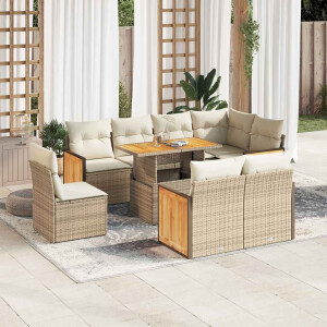 vidaXL 9-delige Loungeset met kussens poly rattan acacia beige