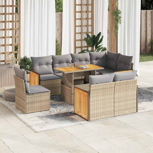 vidaXL 9-delige Loungeset met kussens poly rattan acacia beige