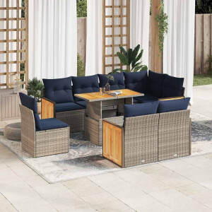 vidaXL 9-delige Loungeset met kussens poly rattan acacia grijs