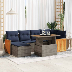 vidaXL 7-delige Loungeset met kussens poly rattan acacia zwart