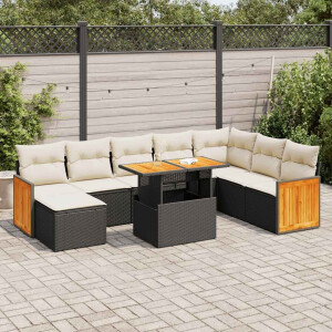vidaXL 9-delige Loungeset met kussens poly rattan acacia zwart