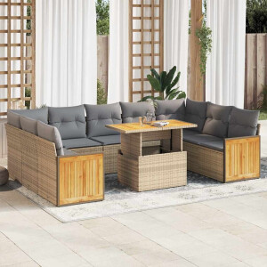 vidaXL 10-delige Loungeset met kussens poly rattan acacia beige