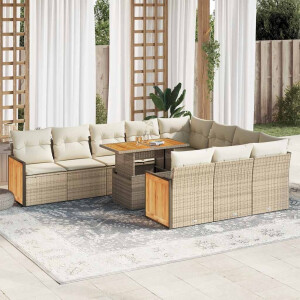 vidaXL 11-delige Tuinset met kussens poly rattan acacia beige