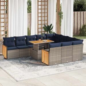 vidaXL 11-delige Loungeset met kussens poly rattan acacia grijs