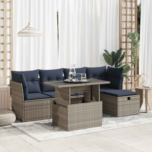 vidaXL 6-delige Loungeset met kussens poly rattan acacia grijs