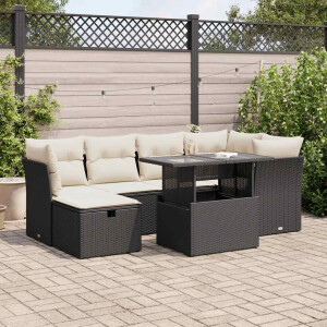 vidaXL 7-delige Loungeset met kussens poly rattan zwart