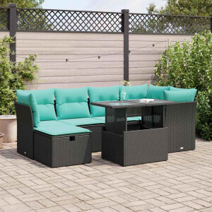 vidaXL 7-delige Loungeset met kussens poly rattan acacia zwart
