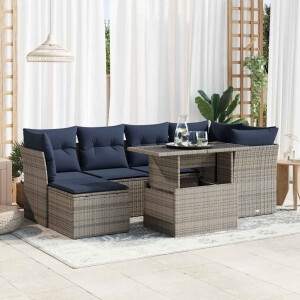 vidaXL 7-delige Loungeset met kussens poly rattan acacia grijs