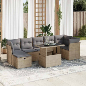 vidaXL 8-delige Loungeset met kussens poly rattan beige