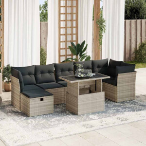 vidaXL 8-delige Loungeset met kussens poly rattan lichtgrijs