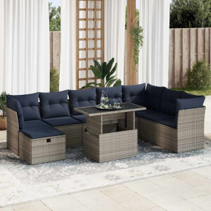 vidaXL 9-delige Loungeset met kussens poly rattan acacia grijs
